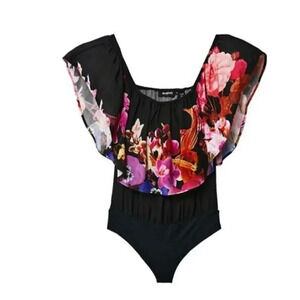 DESIGUAL Christian Lacroix Off Shoulder floral Bodysuit top womens small NWT
